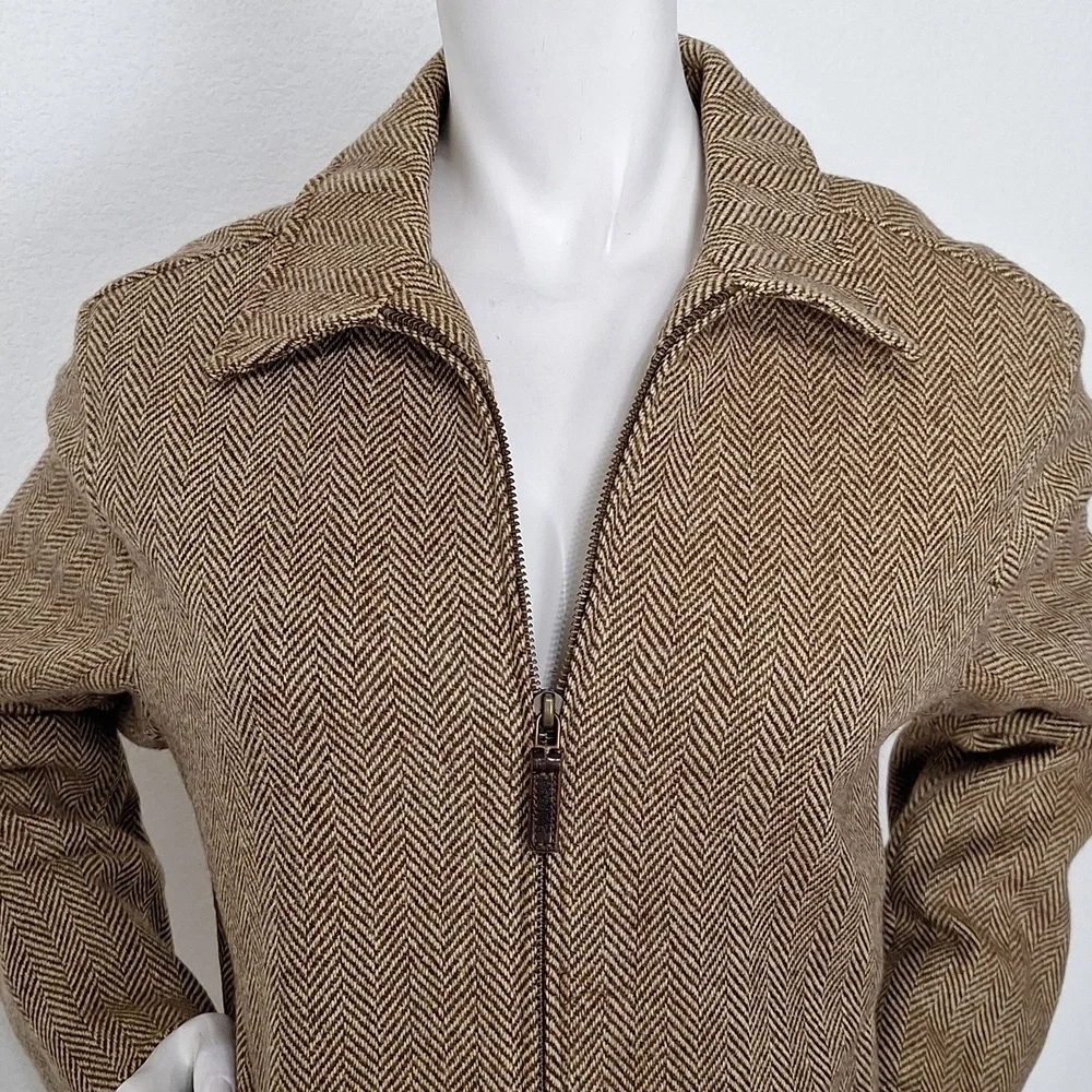 Lauren Ralph Lauren Quiet Luxury Beige Brown Lambswool Herringbone Coat Size 10 - Picture 3 of 12